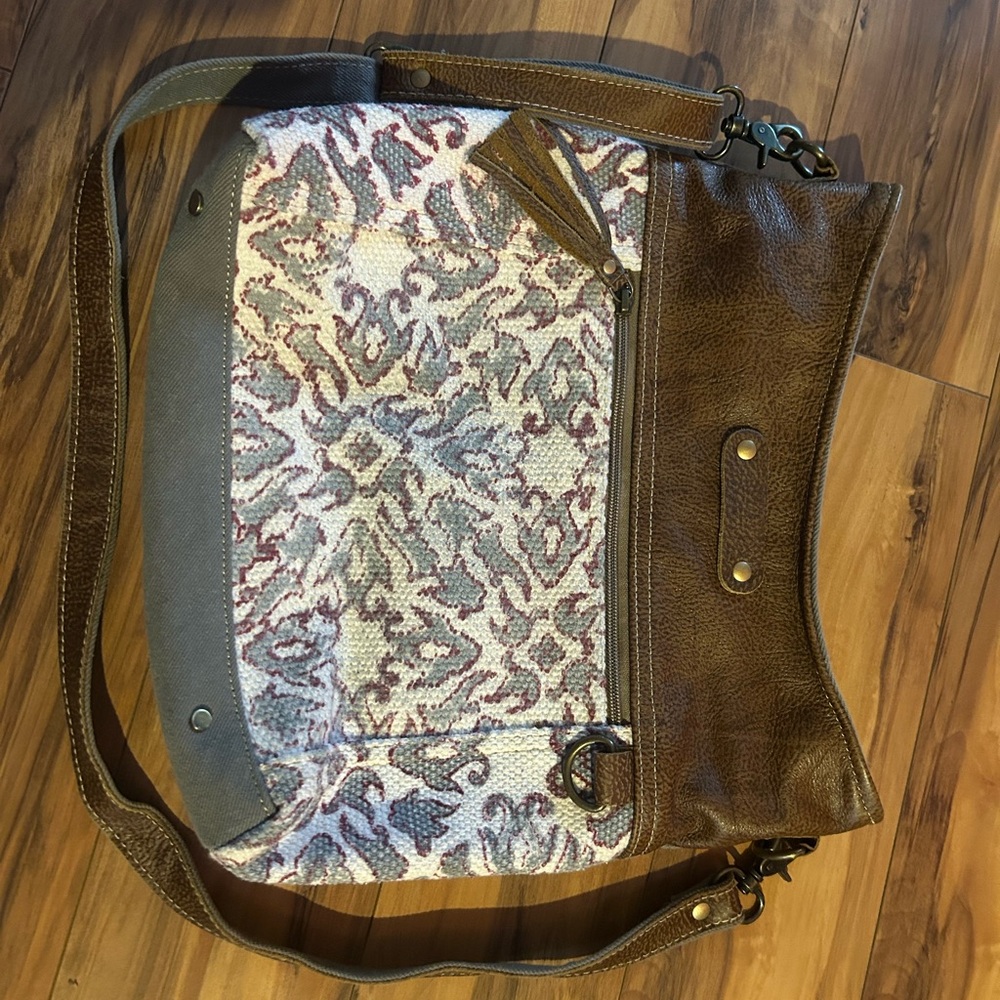 Brown and Gray Patterned Shoulder Bag